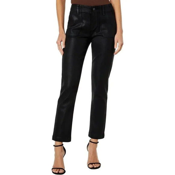 NWT $259 Paige Mayslie Straight Ankle Jean in Black Fog Luxe Coating - Black - Picture 1 of 12